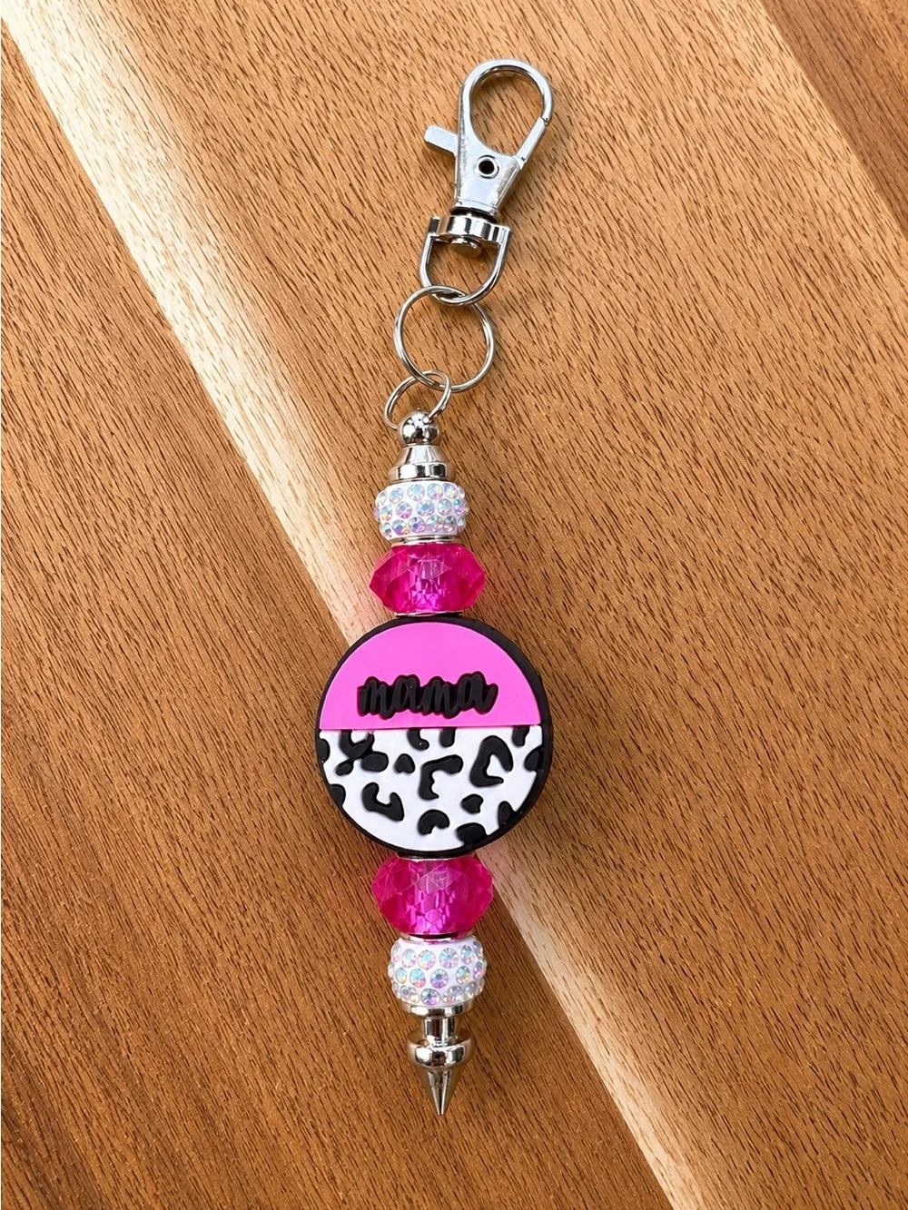Pink Leopard Print Keychain Card Holder Charm